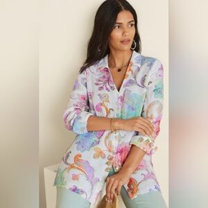 Soft Surroundings Escambia Gauze Tunic Multi Painterly Floral ~Size XL-2XL